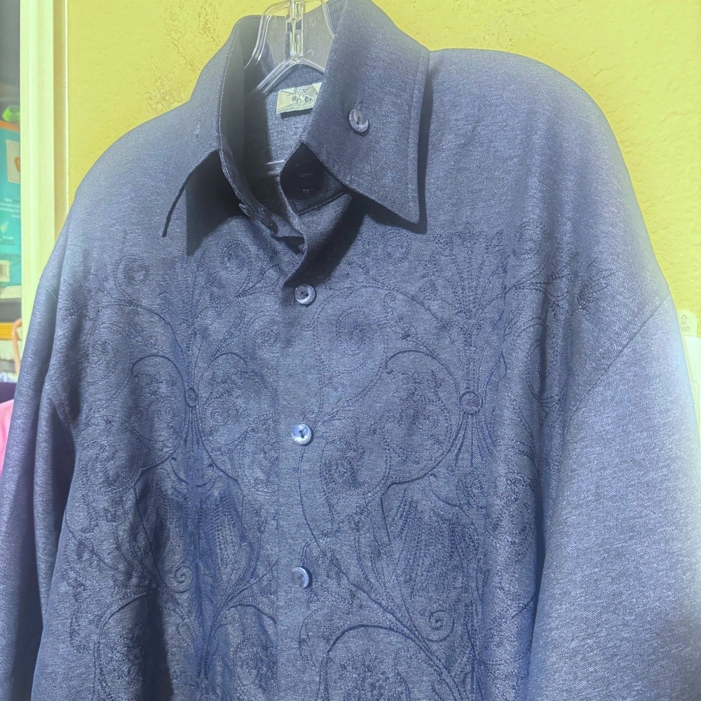 Smokey Joe's Mens Navy Blue Embroidered Button Down Shirt Rockabilly Western L